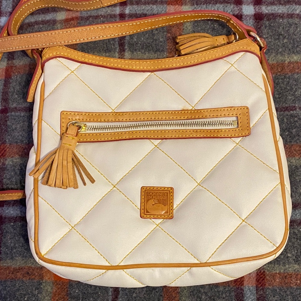 Dooney & Bourke Tan and Cream Quilted Crossbody Bag, with dust bag